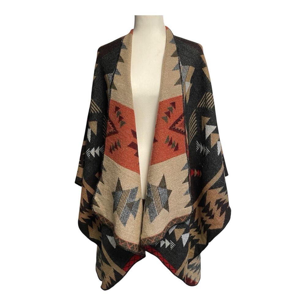 Woven Aztec Southwestern Shawl Cape Wrap Oversized Boho Festival Women Sz OS